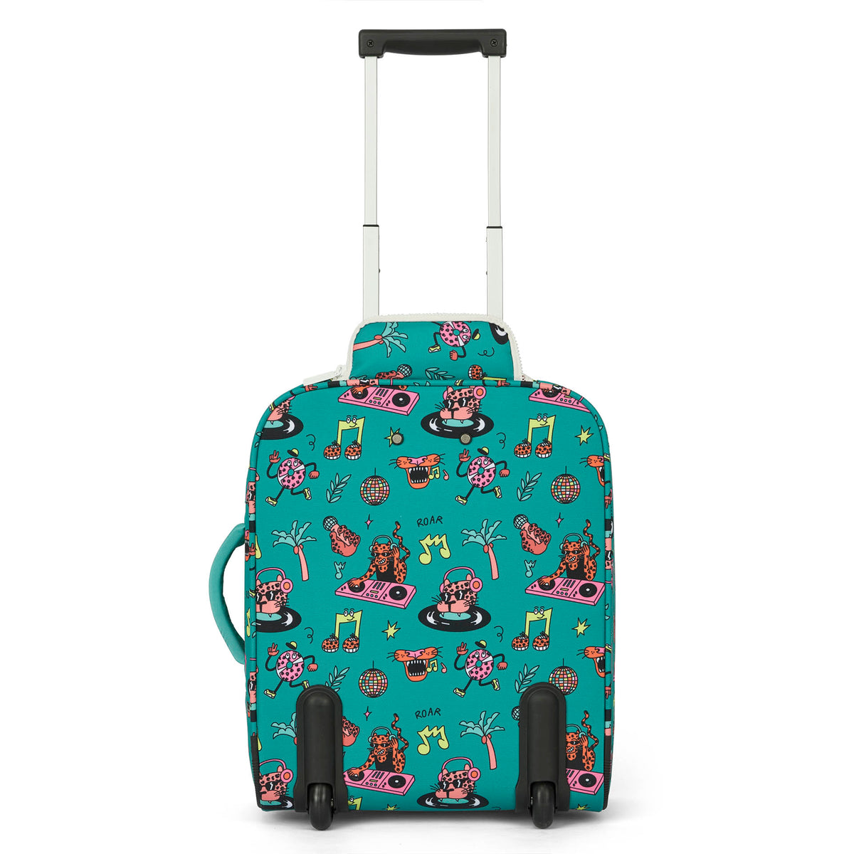 Mala de viagem infantil verde com motivo de música, rodas e pega Hello Hossy