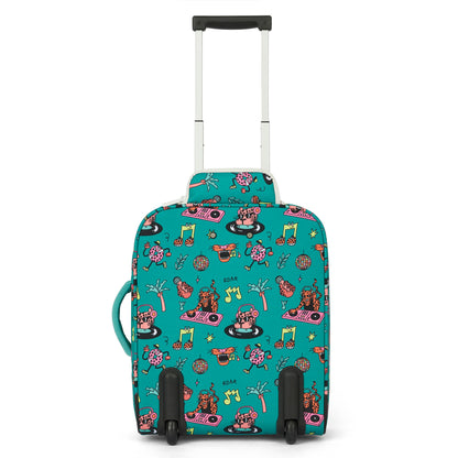 Mala de viagem infantil verde com motivo de música, rodas e pega Hello Hossy