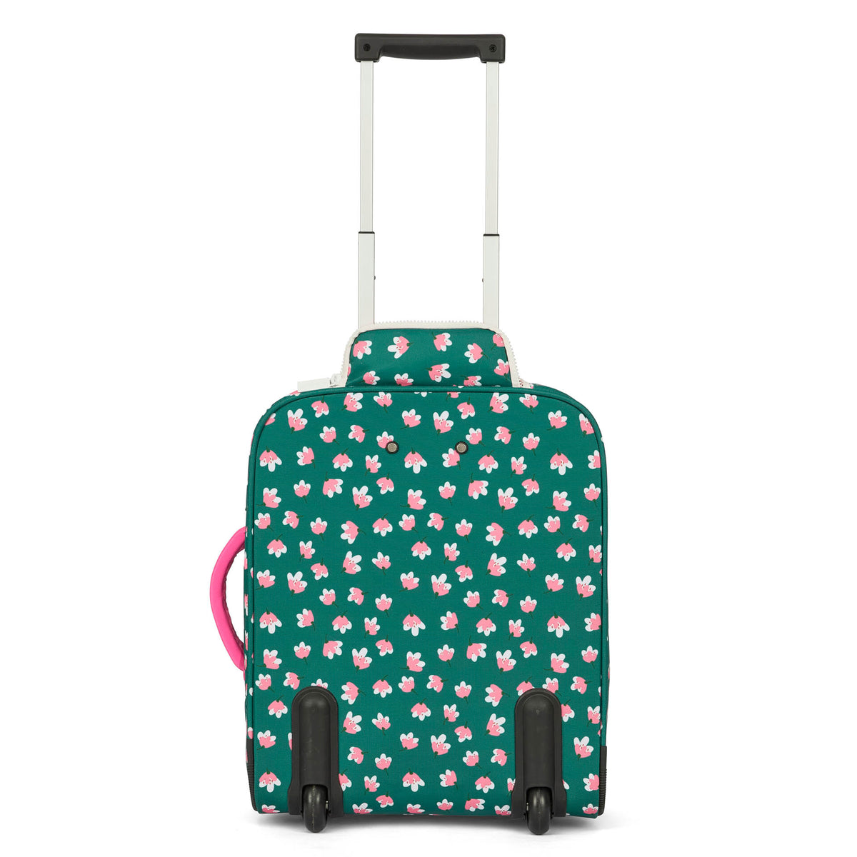 Mala de viagem infantil verde com padrão de flores, pega rosa, Hello Hossy