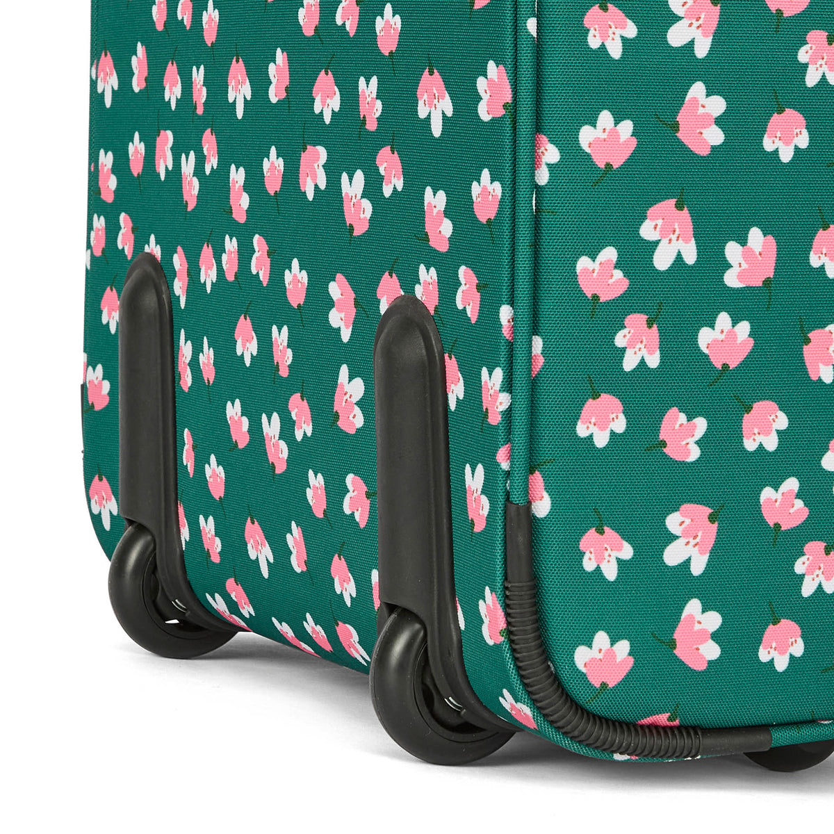 Mala de viagem infantil verde com padrão de flores, rodas pretas Hello Hossy