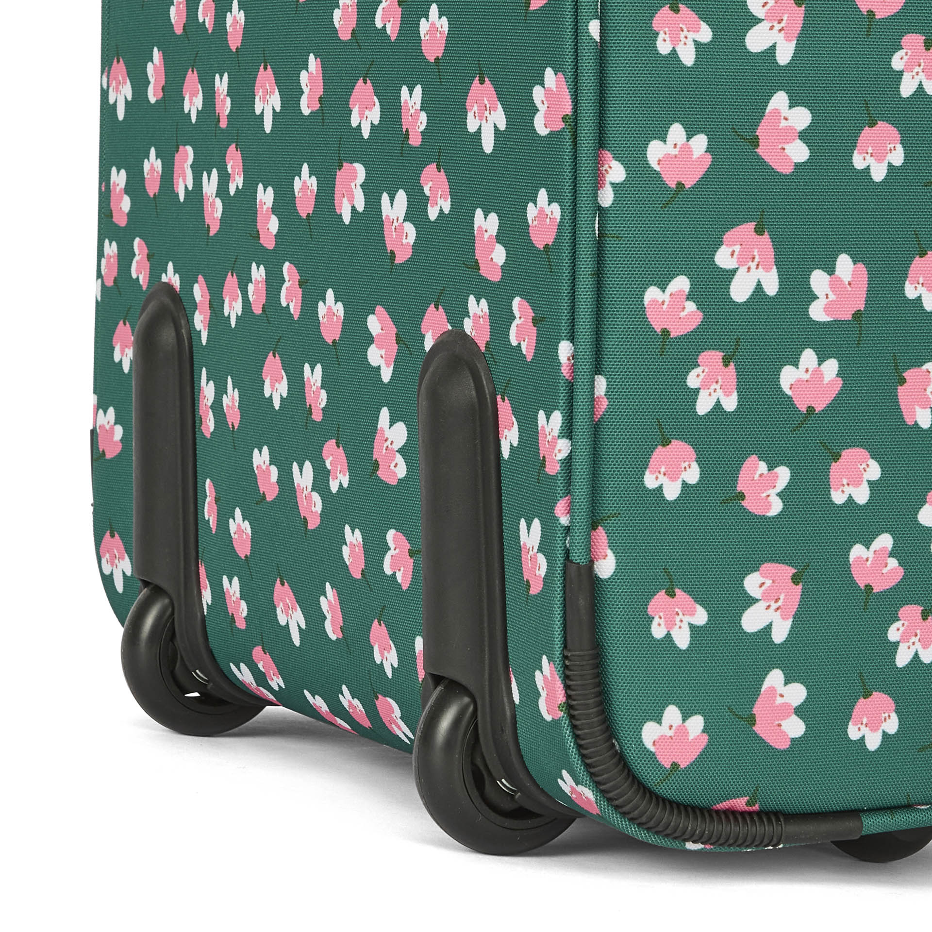Mala de viagem infantil verde com padrão de flores, rodas pretas Hello Hossy