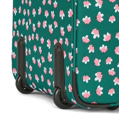 Mala de viagem infantil verde com padrão de flores, rodas pretas Hello Hossy