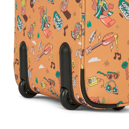 Mala de viagem para criança castanha com padrões de música e rodas pretas Hello Hossy
