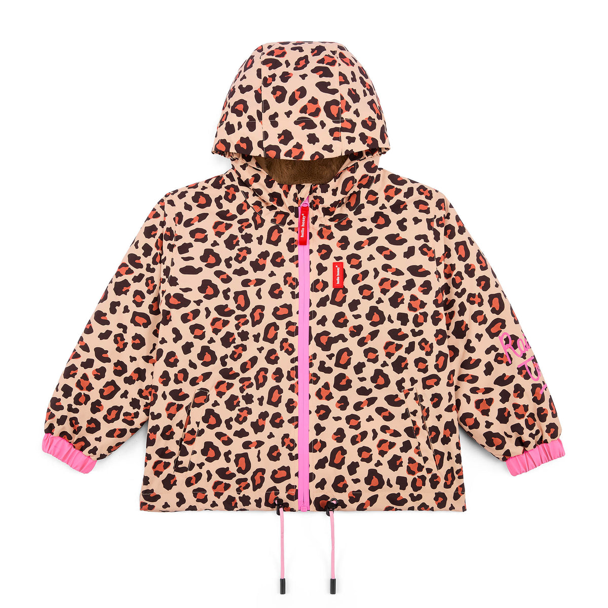 Casaco de inverno infantil castanho com estampado leopard, bolsos e capuz Hello Hossy