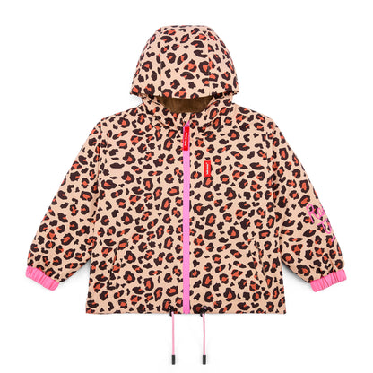Casaco de inverno infantil castanho com estampado leopard, bolsos e capuz Hello Hossy