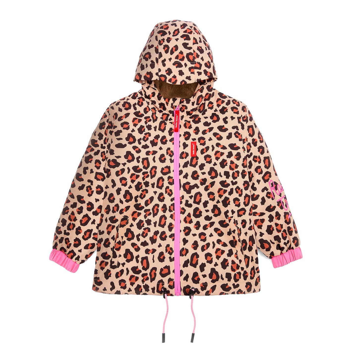 Veste hiver enfant marron imprimé léopard poches capuche Hello Hossy