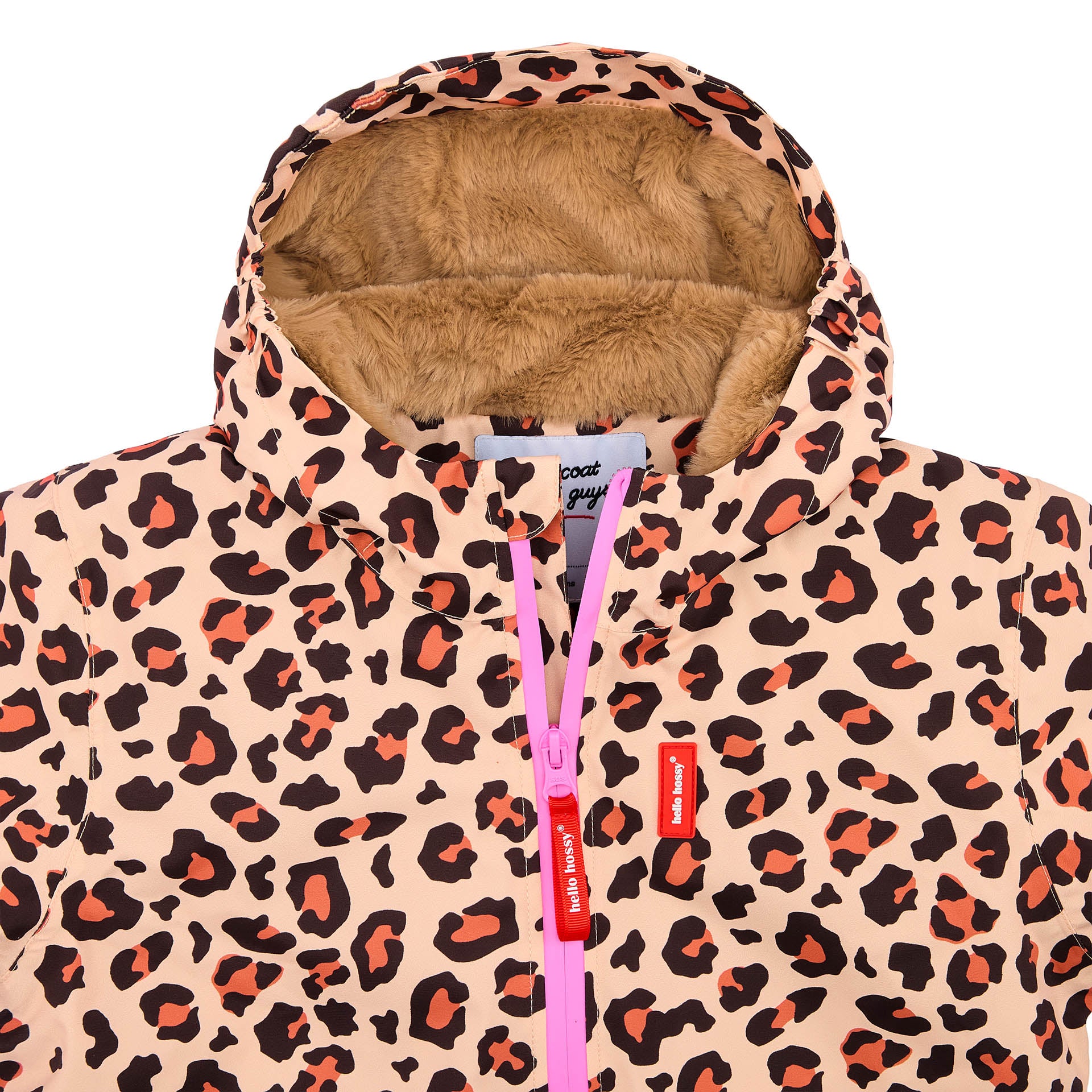 Casaco de inverno infantil com padrão leopard castanho e forro de pelo sintético Hello Hossy