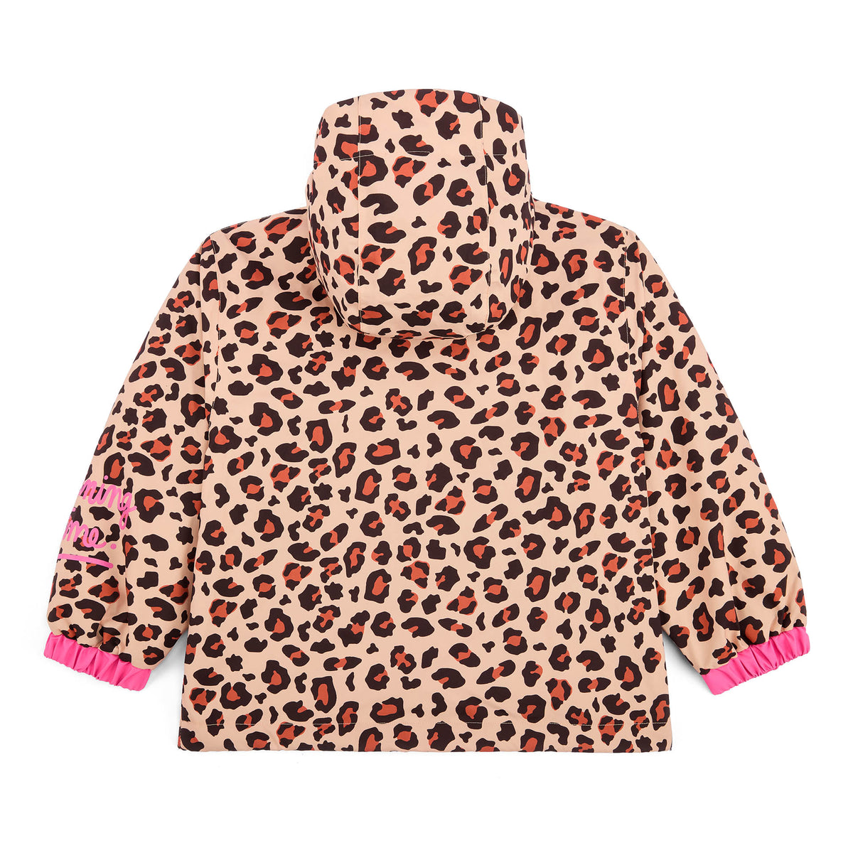 Casaco de inverno infantil com padrão leopard, capuz e mangas elásticas rosas Hello Hossy