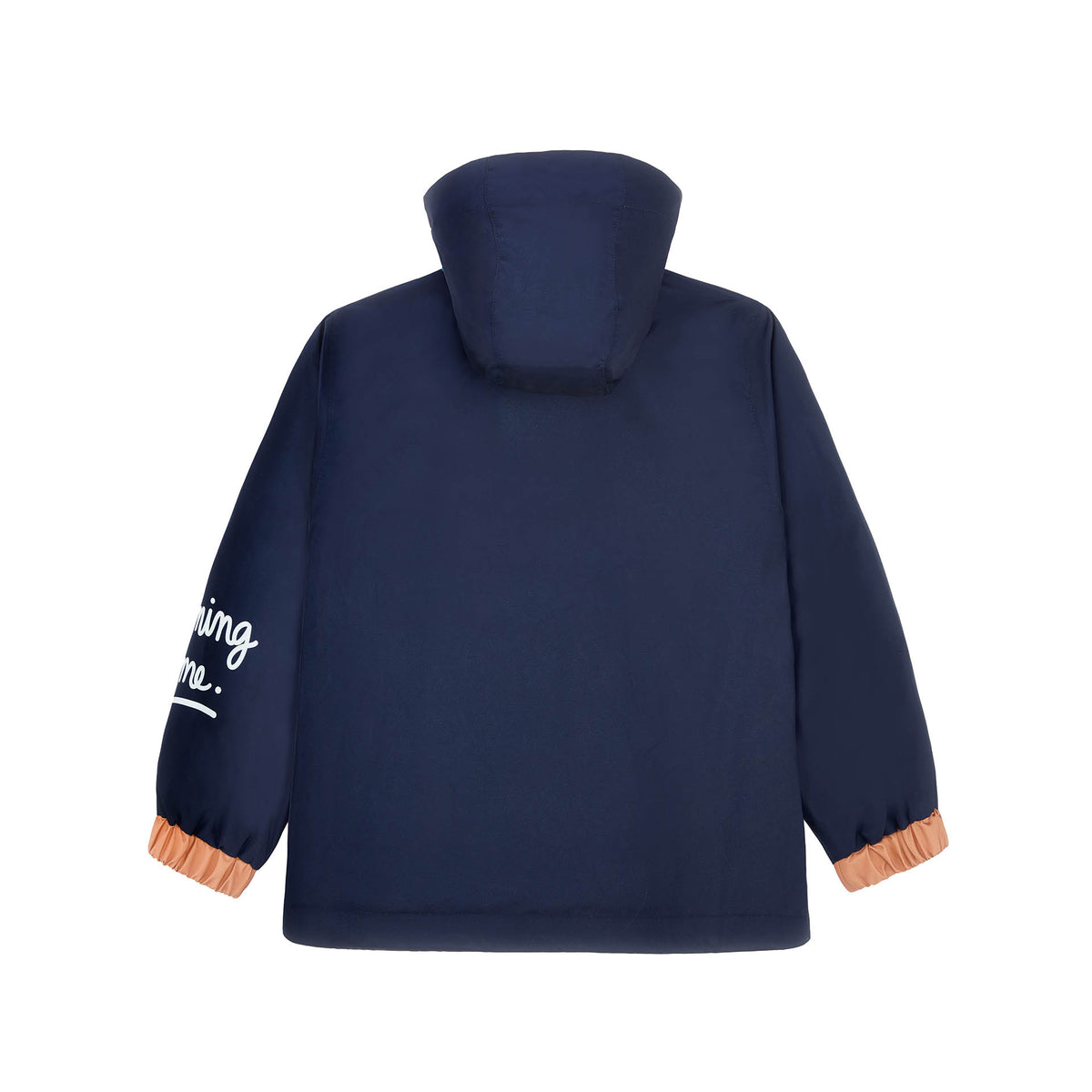 Veste hiver enfant bleu marine capuche manches élastiquées détails orange Hello Hossy
