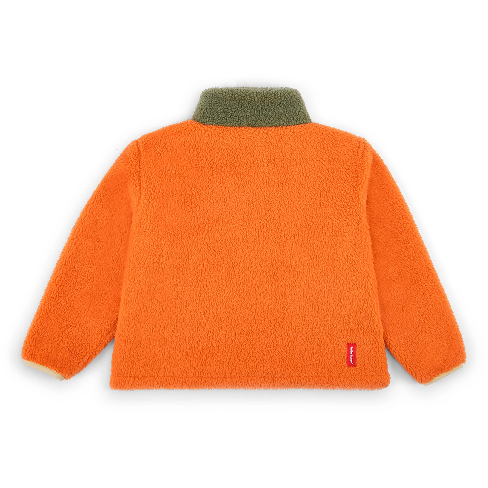 Casaco polar infantil laranja com gola bege, costas lisas Hello Hossy