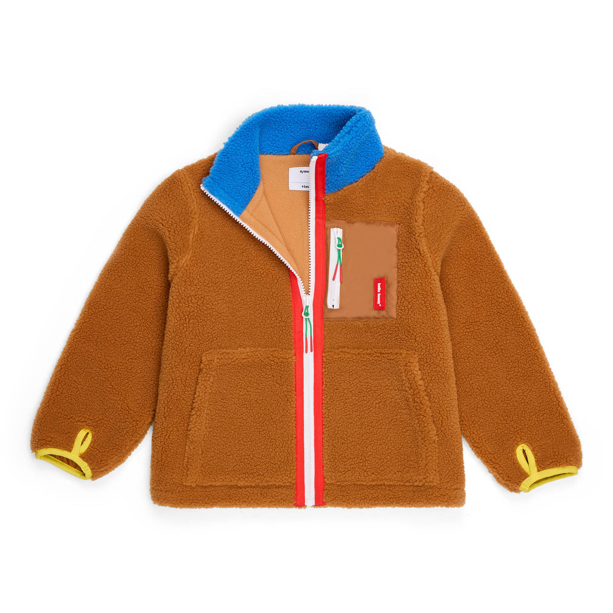 Casaco polar bicolor azul e Camel para criança, vista plana, Hello Hossy