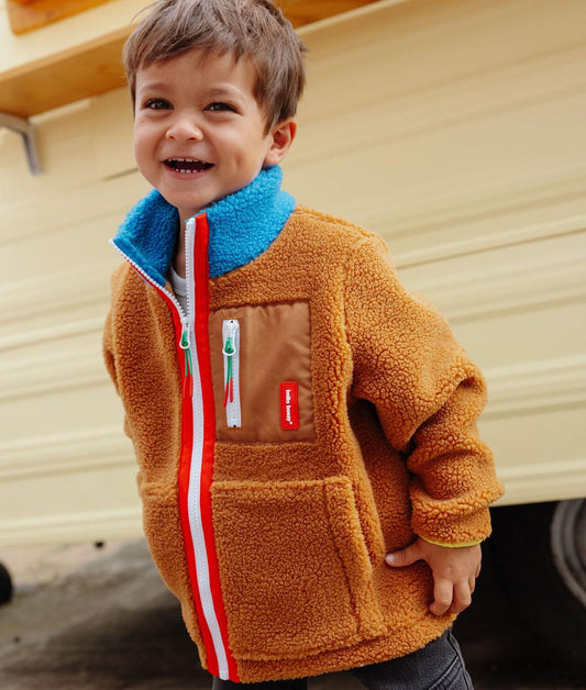 Casaco polar bicolor azul e Camel para criança Hello Hossy