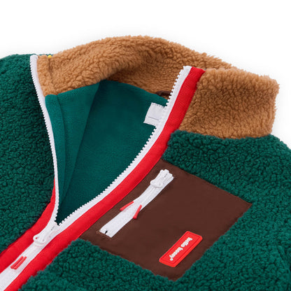 casaco polar infantil azul e castanho, gola sherpa e bolso com fecho Hello Hossy