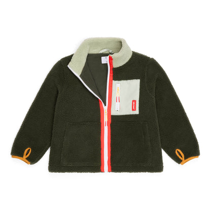 Casaco polar verde infantil, vista plana, Hello Hossy