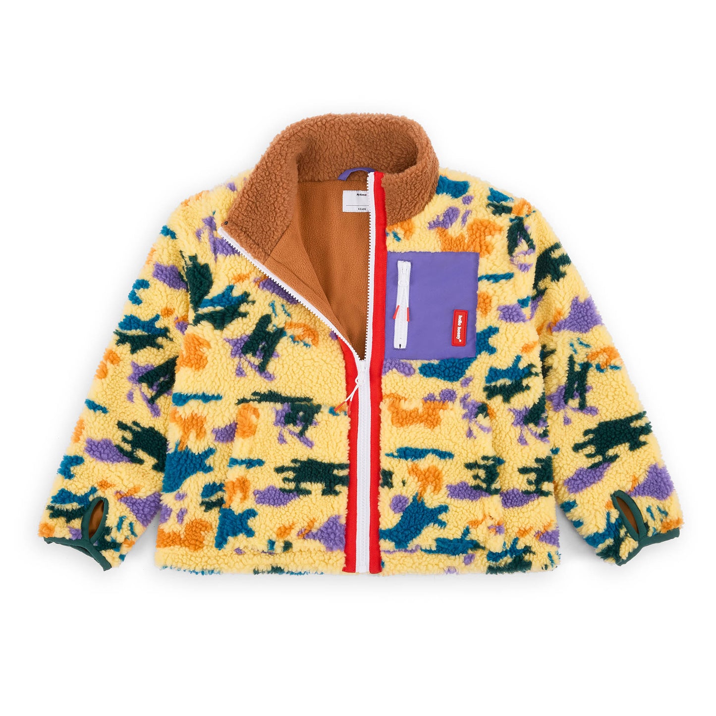 Casaco polar para criança amarelo violeta com padrão camouflage, bolso violette Hello Hossy