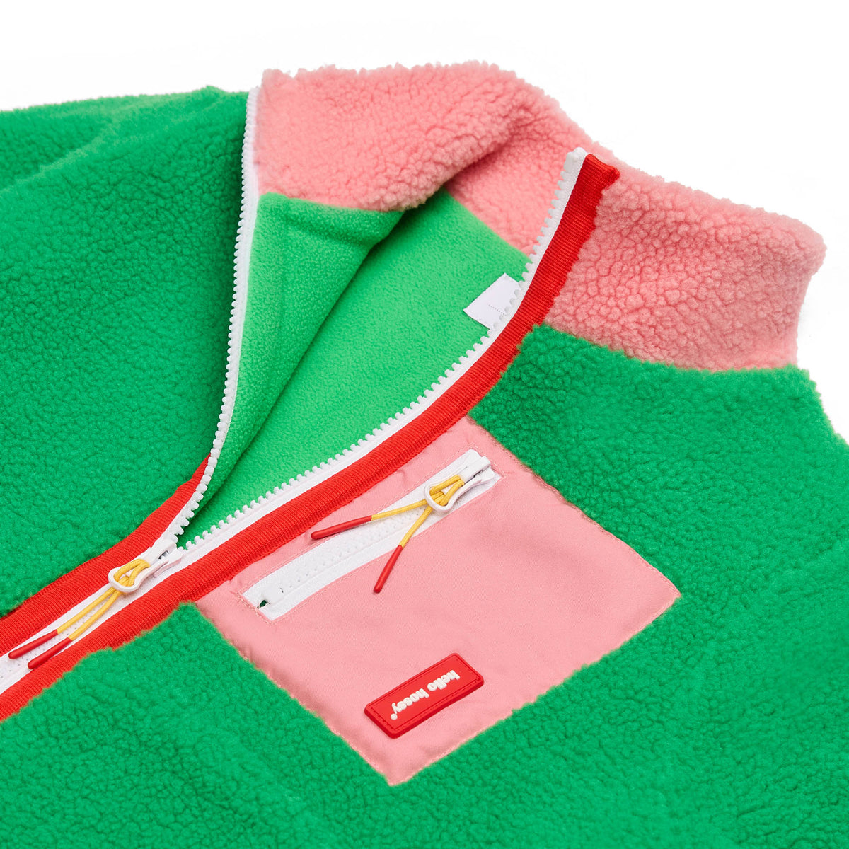 Casaco polar infantil rosa e verde com fecho de correr Hello Hossy