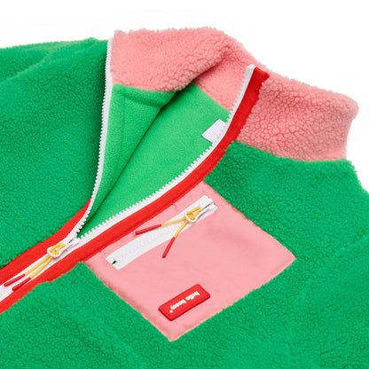Casaco polar infantil rosa e verde com fecho de correr Hello Hossy