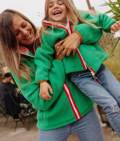 Casaco polar bicolor rosa e verde para adulto e criança, usado Hello Hossy
