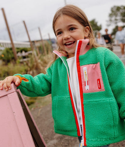 Casaco polar infantil bicolor rosa e verde Hello Hossy
