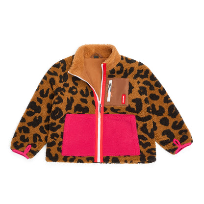 casaco polar infantil com estampado leopard, vista plana Hello Hossy