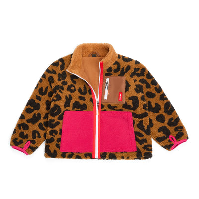 casaco polar infantil com estampado leopard, vista plana Hello Hossy