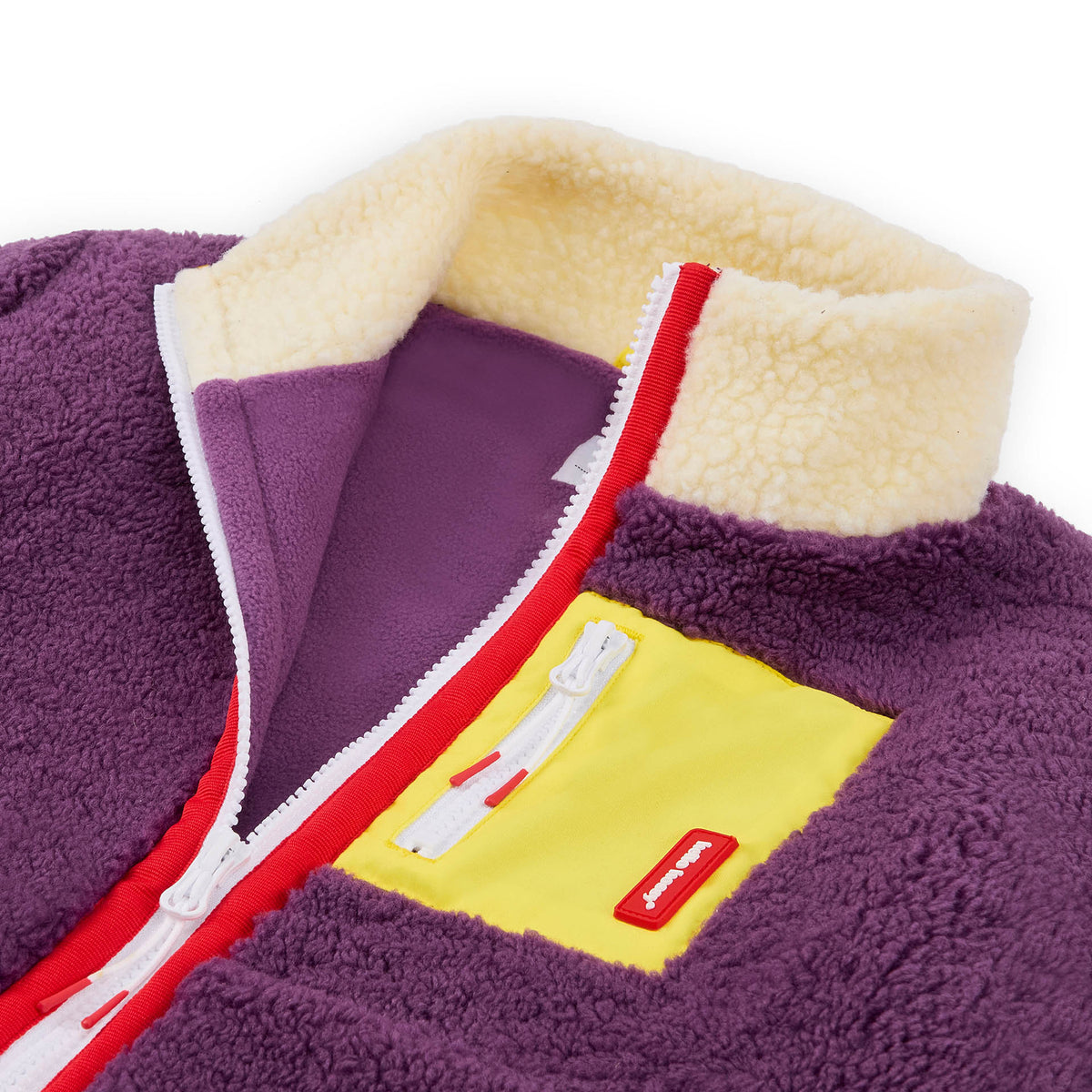 Casaco polar para criança prune, bolso amarelo, gola subida Hello Hossy