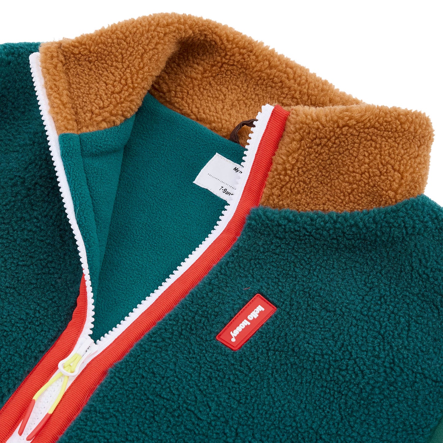Colete polar infantil azul com gola castanha e fecho de correr Hello Hossy