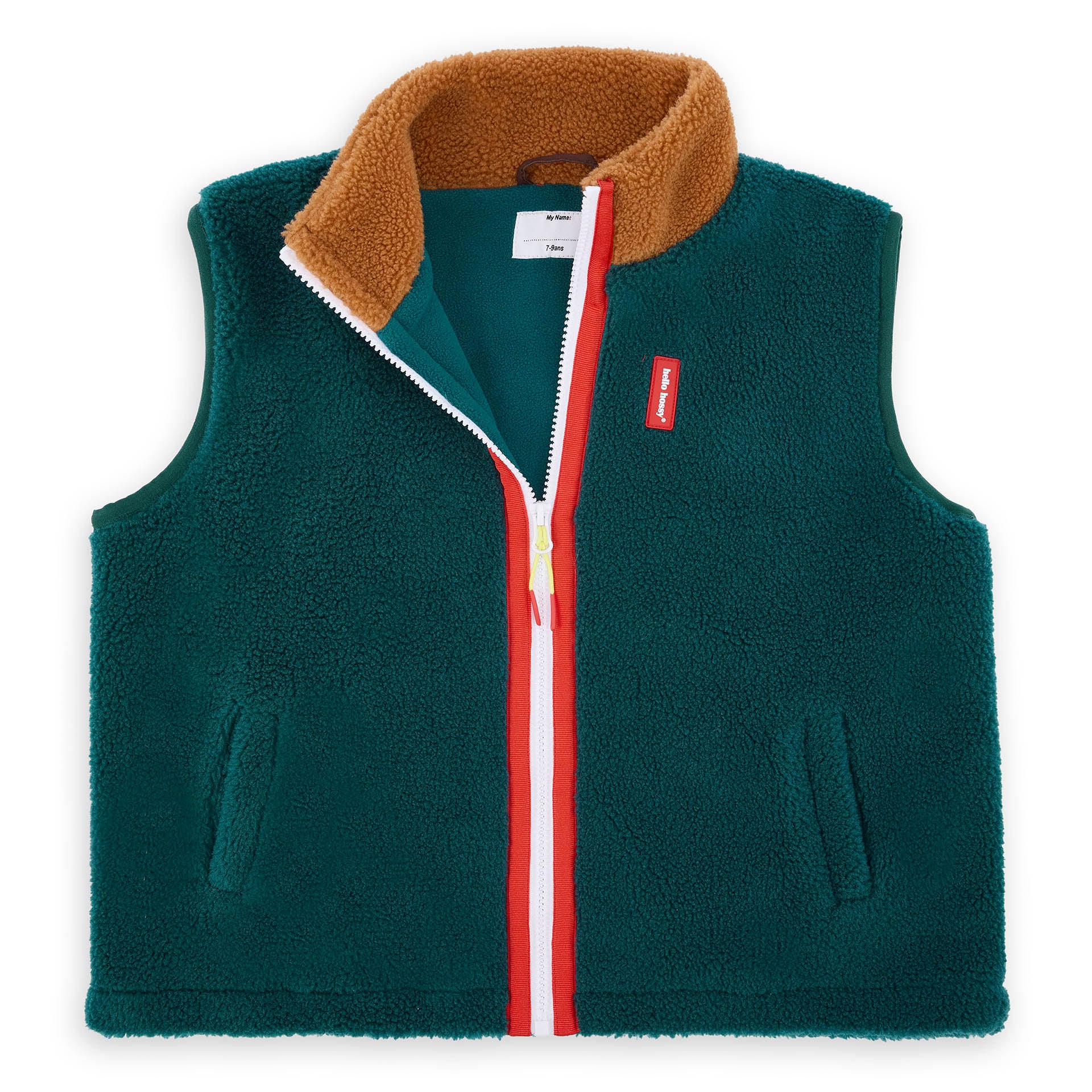 Colete polar infantil azul e castanho com fecho contrastante Hello Hossy