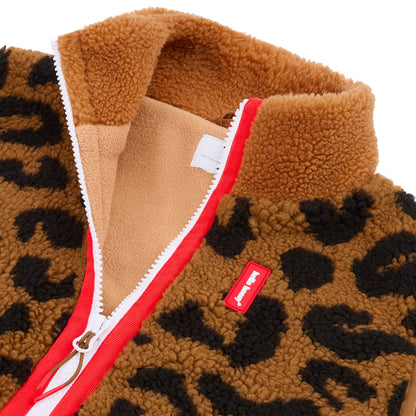 Colete polar infantil castanho com padrão leopard e fecho de correr Hello Hossy