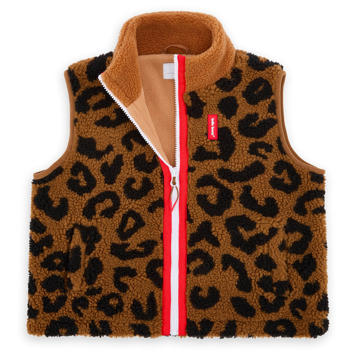 Colete polar infantil castanho com padrão leopard e fecho de correr Hello Hossy
