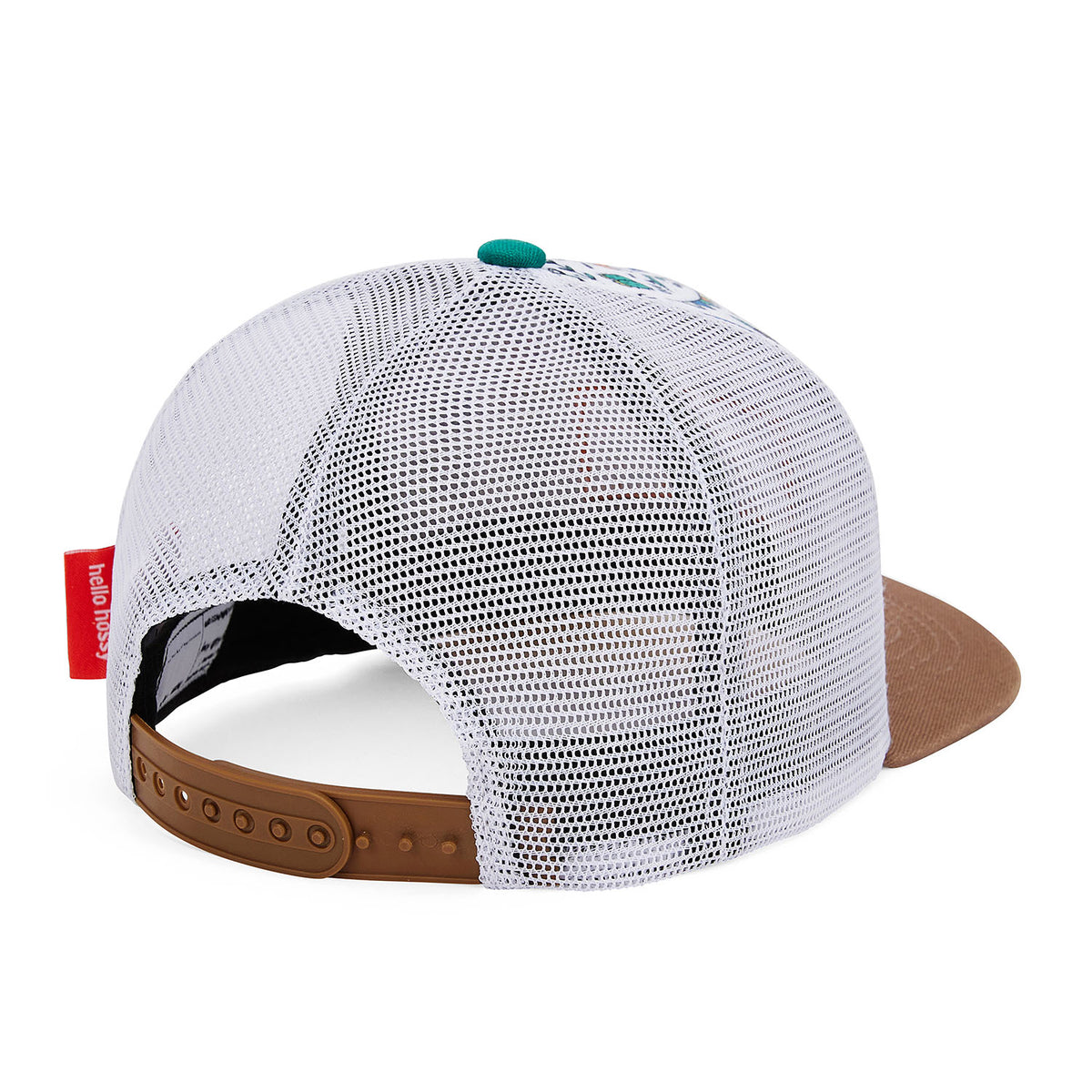 Boné infantil branco com rede castanha e pala curva Hello Hossy