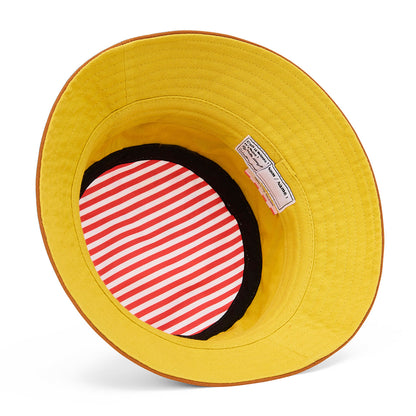 Chapéu bucket infantil branco com rebordo castanho e interior às riscas vermelho e branco Hello Hossy