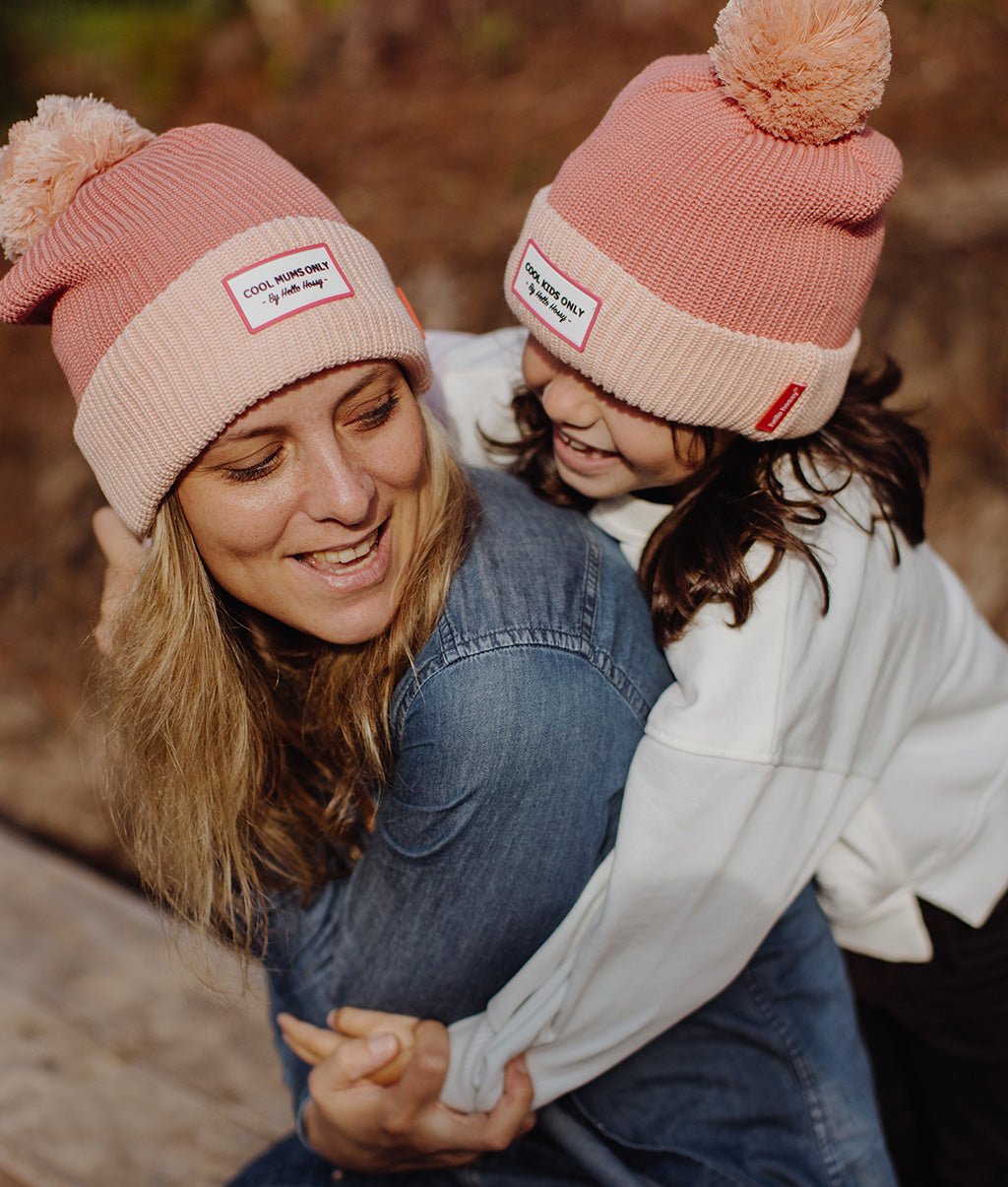 Gorro pais e filhos Color Block Blush, com pompom, forro polar, algodão orgânico, matchy-matchy, desde os 9 meses, Cool Kids Only !