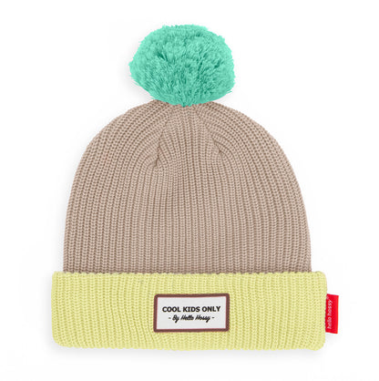Gorro para crianças Color Block Gold, com pompom, forro polar, algodão orgânico, a partir dos 9 meses, Cool Kids Only!