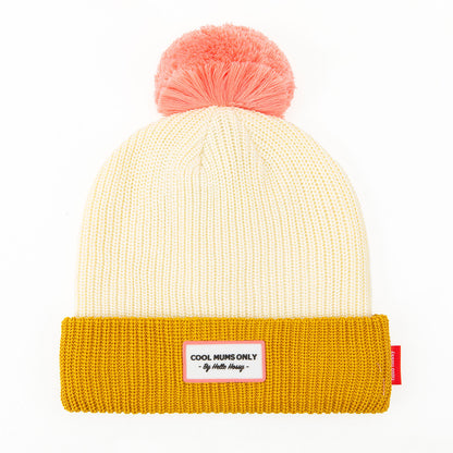 Gorro pais e filhos Color Block Camel, com pompom, forro polar, algodão orgânico, matchy-matchy, a partir dos 9 meses, Cool Kids Only!